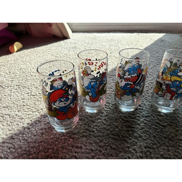 1982 - Smurf Glasses - Hardee’s Promo - Lot Of 6 - Peyo - Wallace Berrie & Co - Picture 2 of 7
